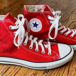 Converse Chuck Taylor All Star High Top  Red Spider-Man Drawing Side & Back 8.5